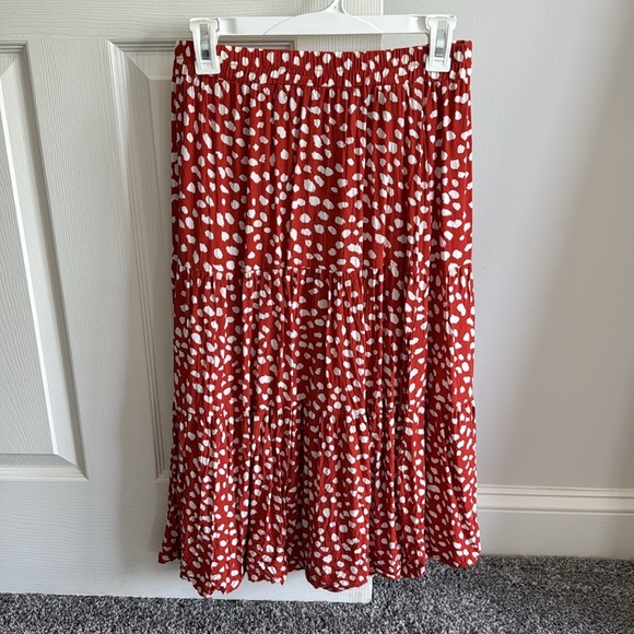 Red Leopard Print Skirt Pleated A-Line Swing Midi Skirt - Picture 3 of 5
